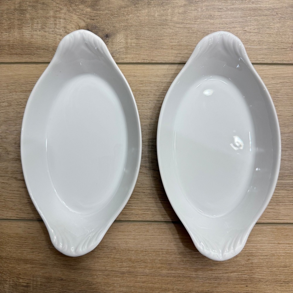 Pillivuyt France‎ White Porcelain Au Gratin Oval Eared Bakers 8oz Set 2 24 03 23